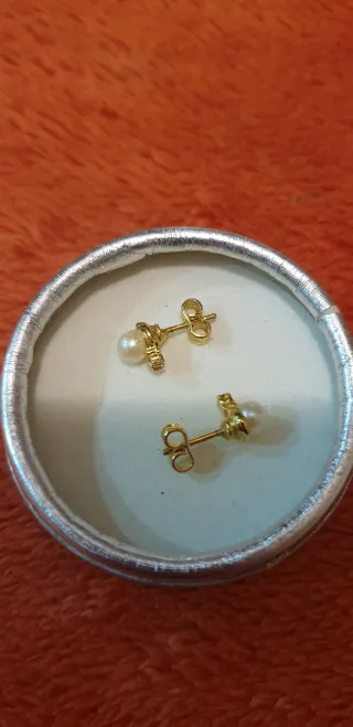 Pendientes niña acero perla y circonita