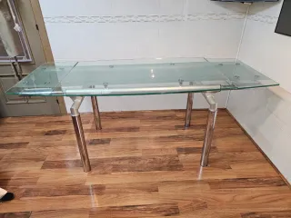 Mesa cristal y acero inox salón/cocina