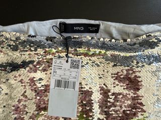 Minifalda Mango Lentejuelas Plateadas Talla M