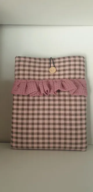 Funda tela libro/ipad/ebook de vichy cuadros rosa