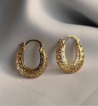 Pendientes Aro Oro Laminado 18k Diseño Griego