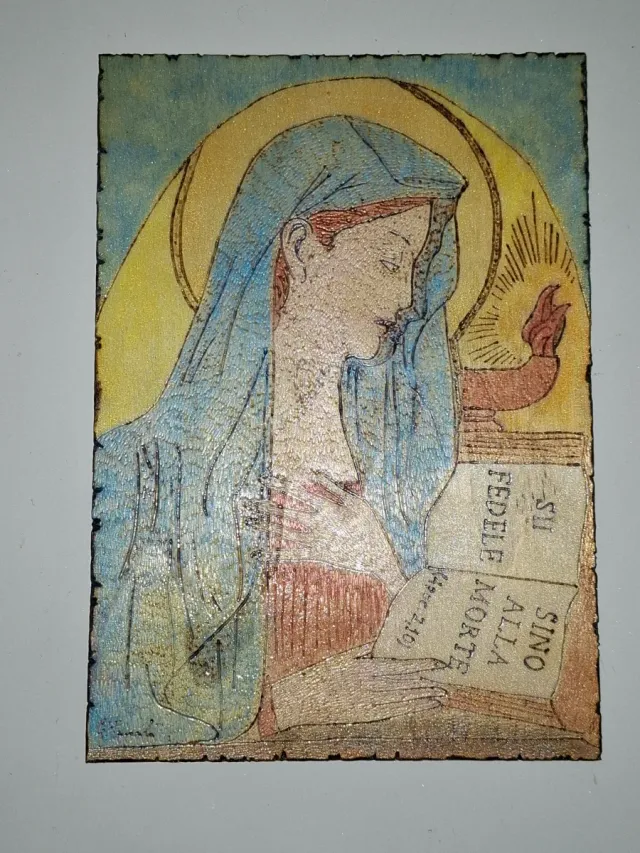 Quadro pirografato a mano Virgo Fidelis