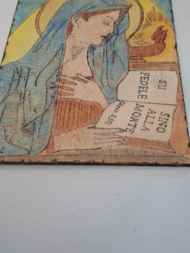 Quadro pirografato a mano Virgo Fidelis