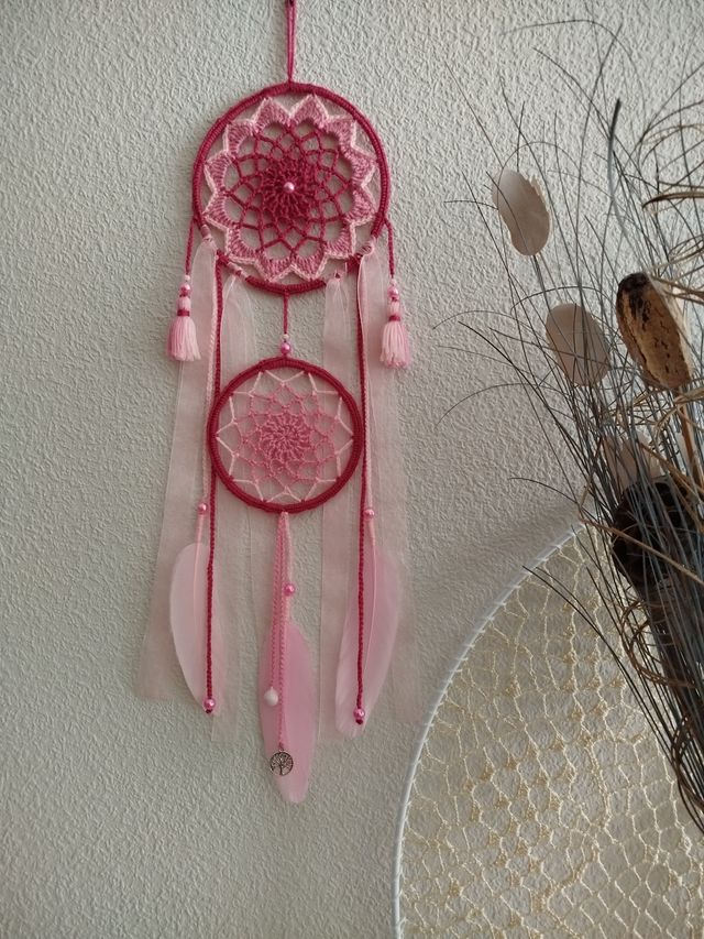 Atrapasueños mediano - tonos rosa/fucsia 16 x 58cm