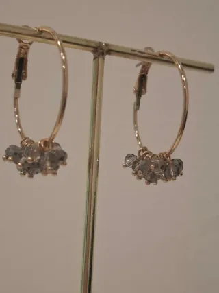 Pendientes Aro Titanio Oro con Cristales Grises