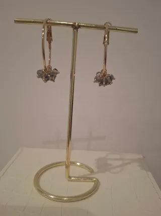 Pendientes Aro Titanio Oro con Cristales Grises