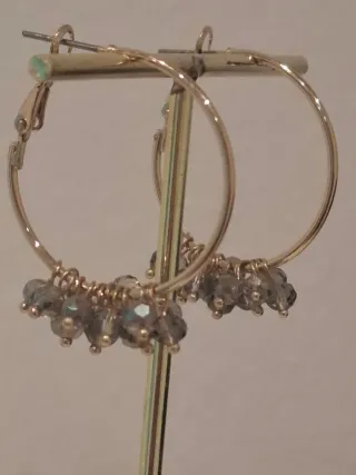 Pendientes Aro Titanio Oro con Cristales Grises