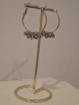 Pendientes Aro Titanio Oro con Cristales Grises