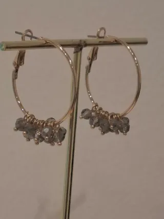 Pendientes Aro Titanio Oro con Cristales Grises