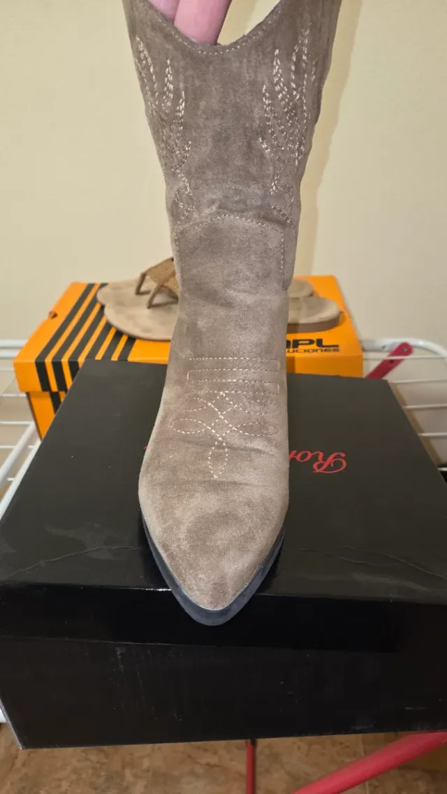 Botas de ante mujer beige/gris