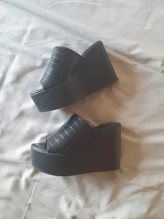 Sandalias Mules Plataforma Talla 38 Negras