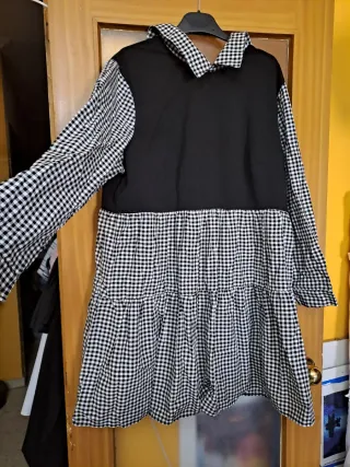 Vestido cómodo cuadros blanco y negro
