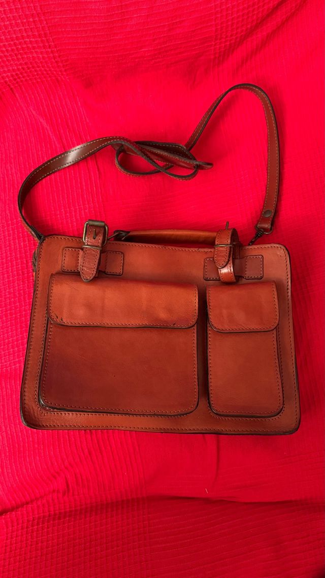 Borsa tracolla in cuoio 2 scomparti 3 tasche