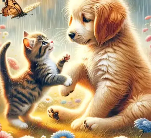 Cuadro Diamante Perro y Gato