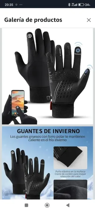 Guantes Invierno Táctiles Negros Nuevos
