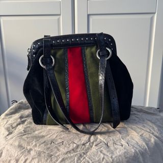 Borsa Mazzini vintage velluto verde e rosso