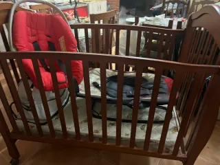 Cuna madera, porta bebé y tumbona