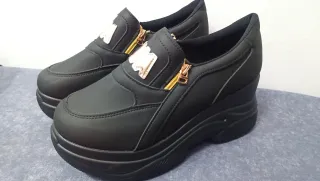 Zapatos de cuña negros con cremallera,nuevos