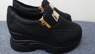 Zapatos de cuña negros con cremallera,nuevos