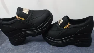 Zapatos de cuña negros con cremallera,nuevos