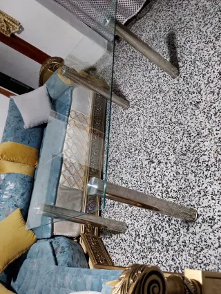 Mesa de centro cristal y metal gris