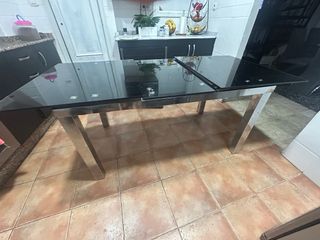 Mesa de comedor de cristal negra para 10 sillas