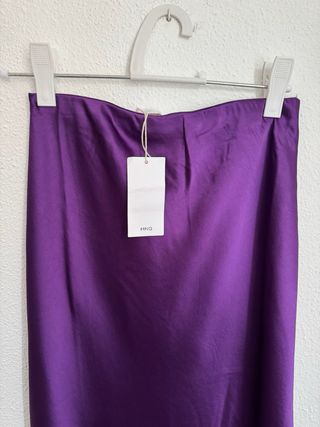 Falda midi morada XS Mango