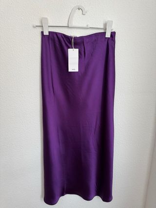 Falda midi morada XS Mango