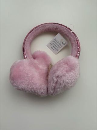 Orejeras niña corazón lentejuelas rosa