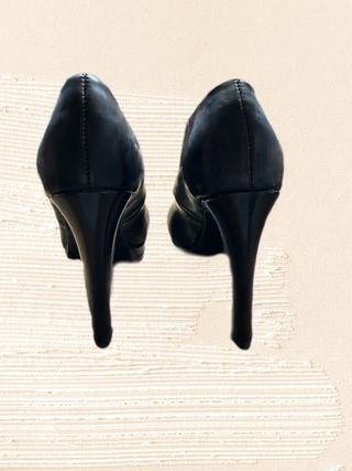 Platform black vintage heels real leather