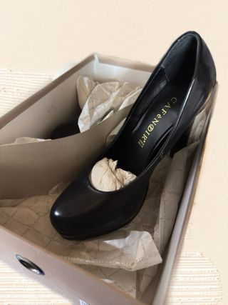 Platform black vintage heels real leather