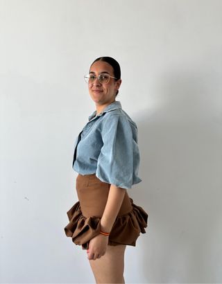 Falda pantalón marrón volantes talla L