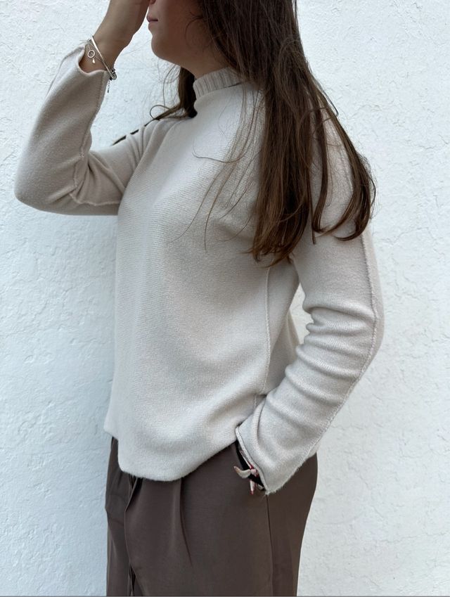 Jersey punto cuello alto talla única crema