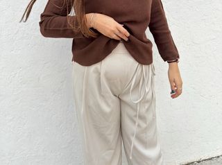 Pantalón crema pinza pata ancha T.M