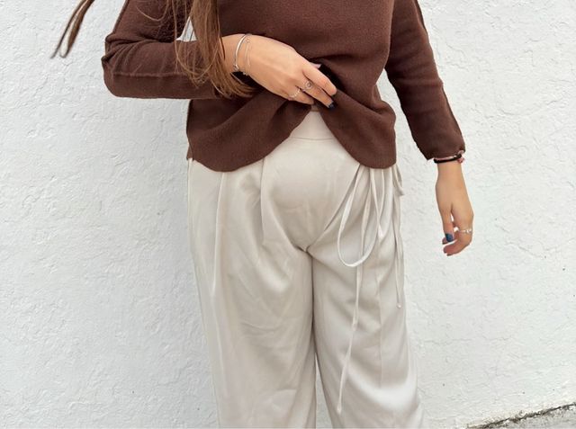 Pantalón crema pinza pata ancha T.M