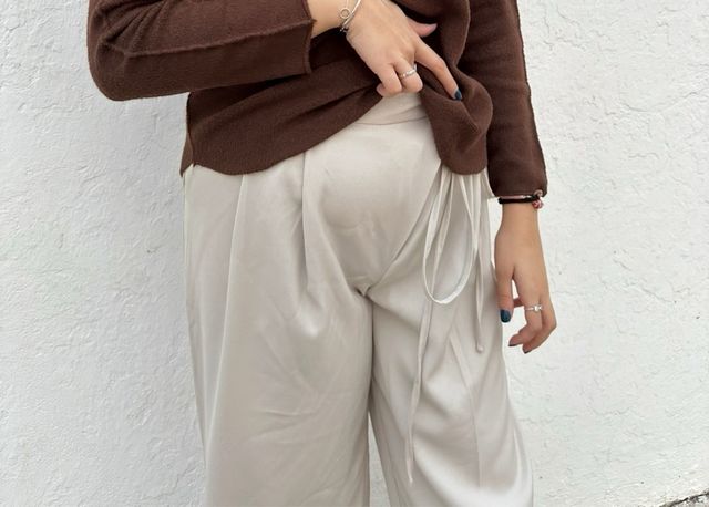 Pantalón crema pinza pata ancha T.M