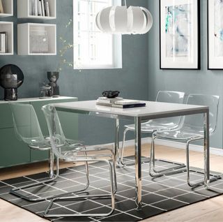 Tavolo da Pranzo Ikea Cristallo Bianco e Acciaio