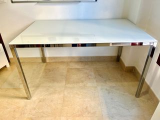 Tavolo da Pranzo Ikea Cristallo Bianco e Acciaio