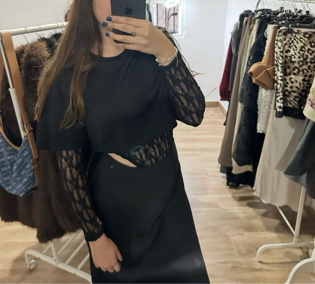 Body camiseta encaje negro talla única