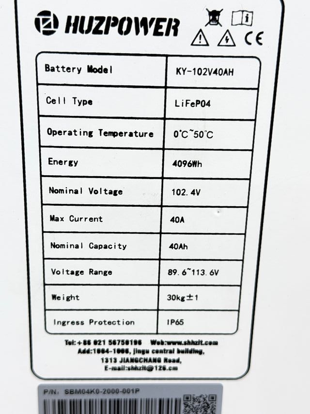 Batería Huzpower 4096 Wh LiFePO4 102.4V
