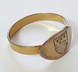 Antico Anello dorato sigillo con stemma grifone