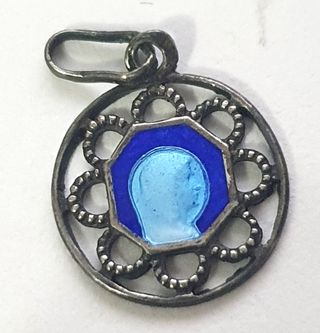 Ciondolo Antico Madonna di Lourdes Azzurro
