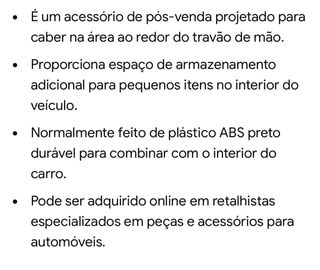 bandeja armazenamento travão mão