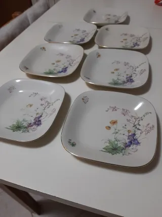 Set 7 Piatti Quadrati Antichi Floreali