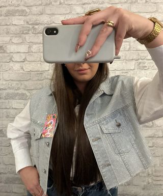 Chaleco Denim Crop Brillos Luxury