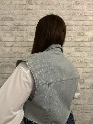 Chaleco Denim Crop Brillos Luxury