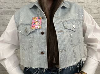 Chaleco Denim Crop Brillos Luxury