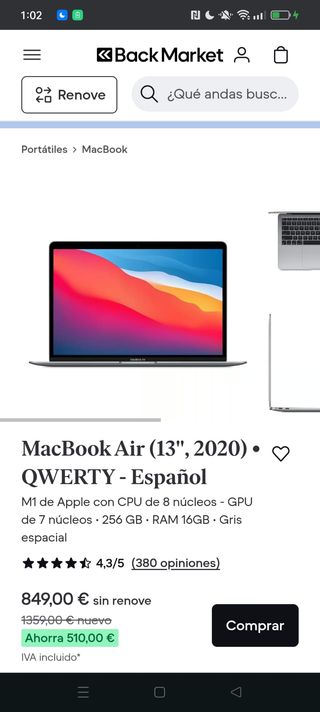 MACBOOK AIR M1 16GB RAM