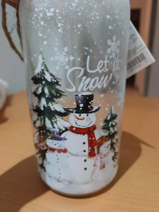 Botella Decorativa Navideña Copos Nieve