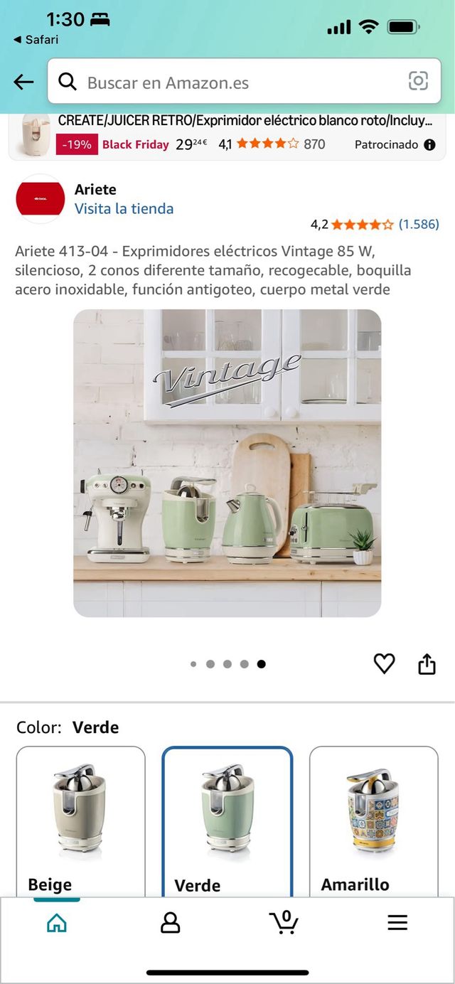 Exprimidor Eléctrico Vintage Ariete Verde